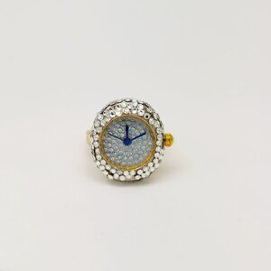 Vintage crystal gold tone (blue hands) ring watch by migi (Unsigned) works